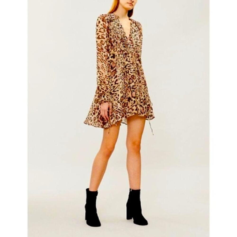 The Kooples Leopard Print Silk Blend Long Sleeve Mini Dress Size XS — Date Night